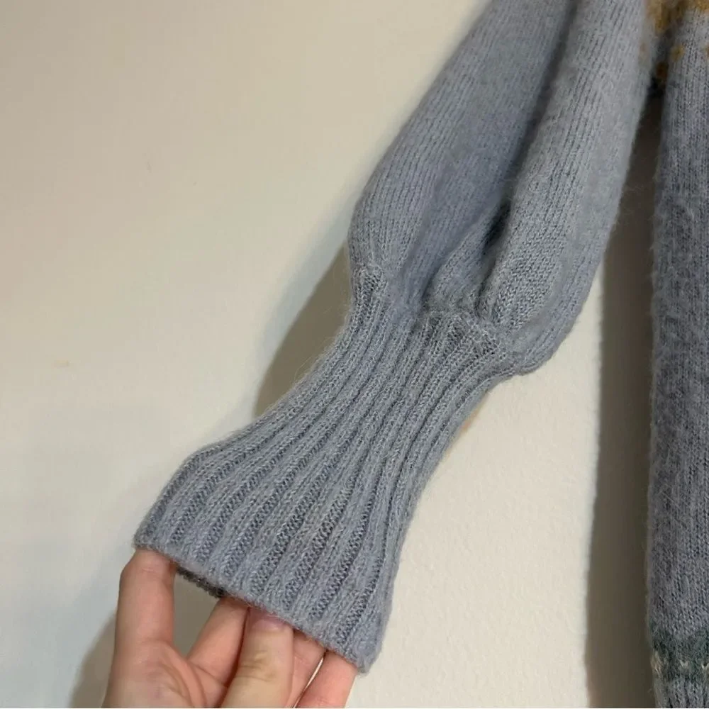 J. Crew Fair Isle Yoke Puff-Sleeve Sweater Size XS Alpaca Wool Blend Ski Winter